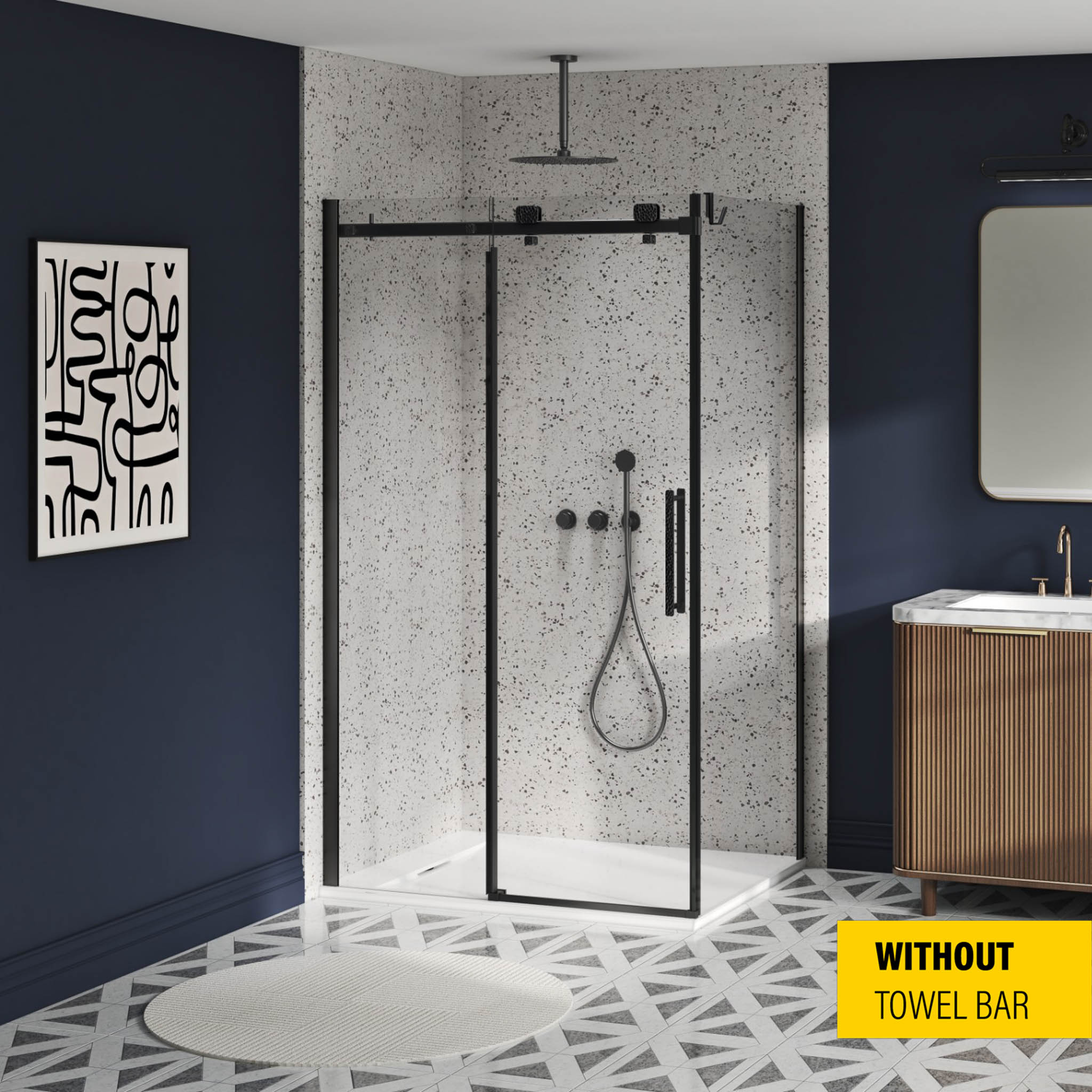 Shower base 48 x 36, in a corner with drain in a corner, wall on